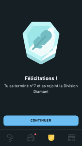 Capture de Duolingo : passage en division diamant