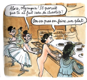 Olympia nue discute au self avec les danseuses de Degas