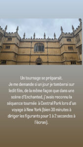 Un tournage se préparait. Je me demande si un jour je tomberai sur ledit film, de la même façon que dans une scène d'enchanter, j'avais reconnu la séquence tournée à Central Park lors d'un voyage à New York (bien 30 minutes à diriger les figurants pour 1 à 2 secondes à l'écran)