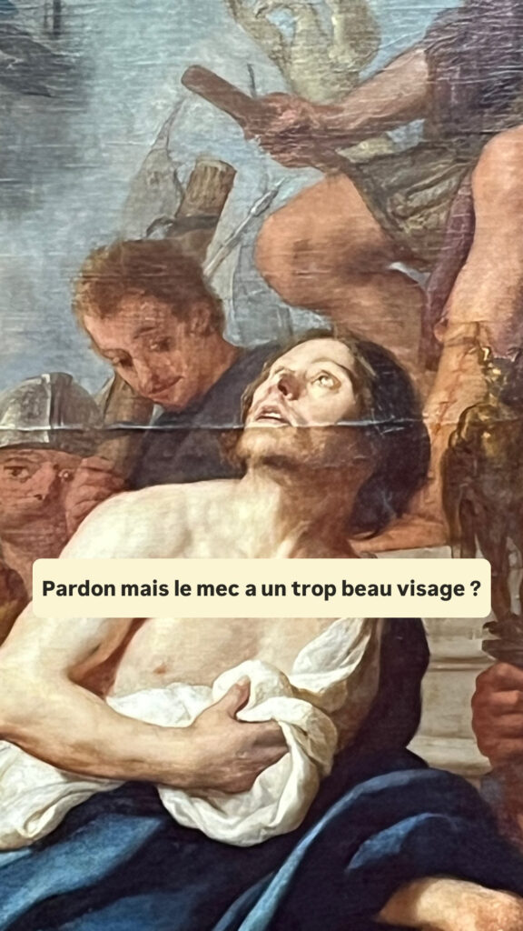 Peinture d'un homme qui regarde une vision céleste : "pardon mais le mec a un trop beau visage ?"